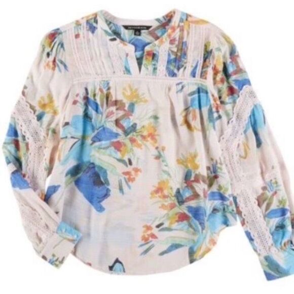 Zac and Rachel Women's Floral Crochet Lace Peasant Top Blouse Multicolor Size XL - Picture 1 of 9